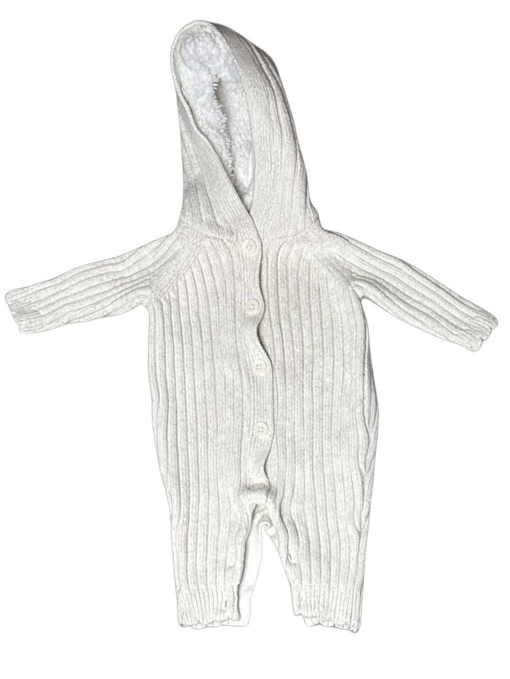 Hooded Rib-Knit Baby One-Piece in White